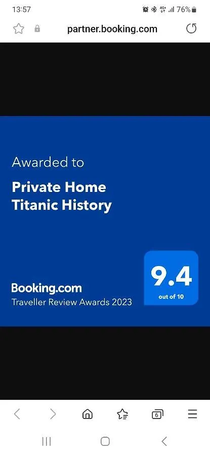 Private Home Titanic History Belfast 0*,